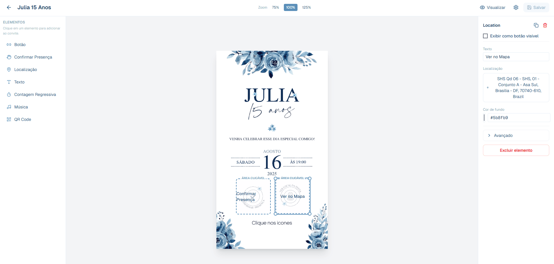 Editor visual de convites VocêVem